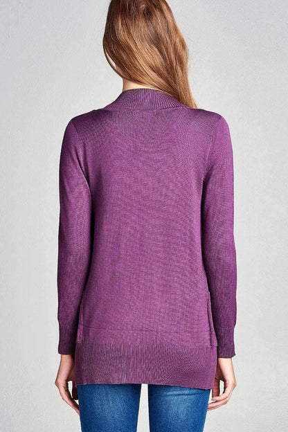 Purple Long Sleeve Open Front Rib Knit Cardigan - Shopping Therapy, LLC Cardigan