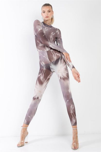 Purple Tie Dye Lightning Print Catsuit/jumpsuit - Shopping Therapy, LLC Jumpsuit