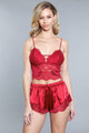 Red Cami Top And Lingerie Short Set