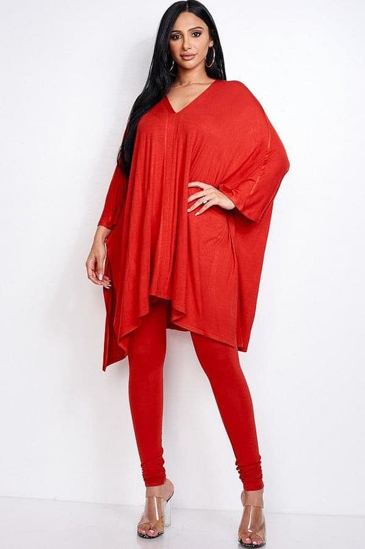 Red Cape Top And Leggings Set - Shopping Therapy, LLC 