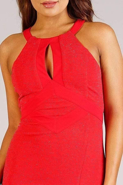 Red Halter Mini Dress With Thigh Slit - Shopping Therapy, LLC Dresses