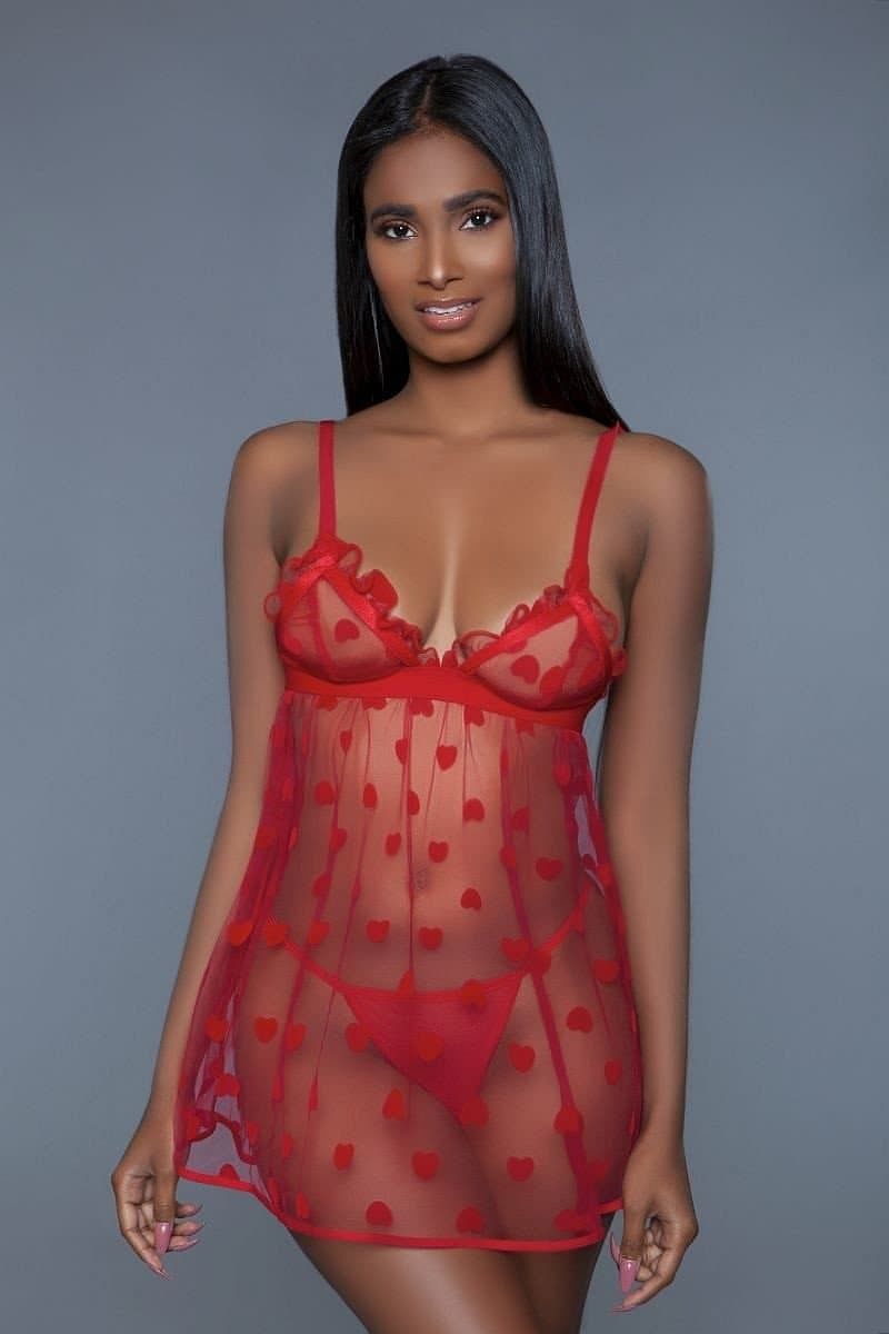 Red Mesh Lace Babydoll Lingerie - Shopping Therapy S Lingerie