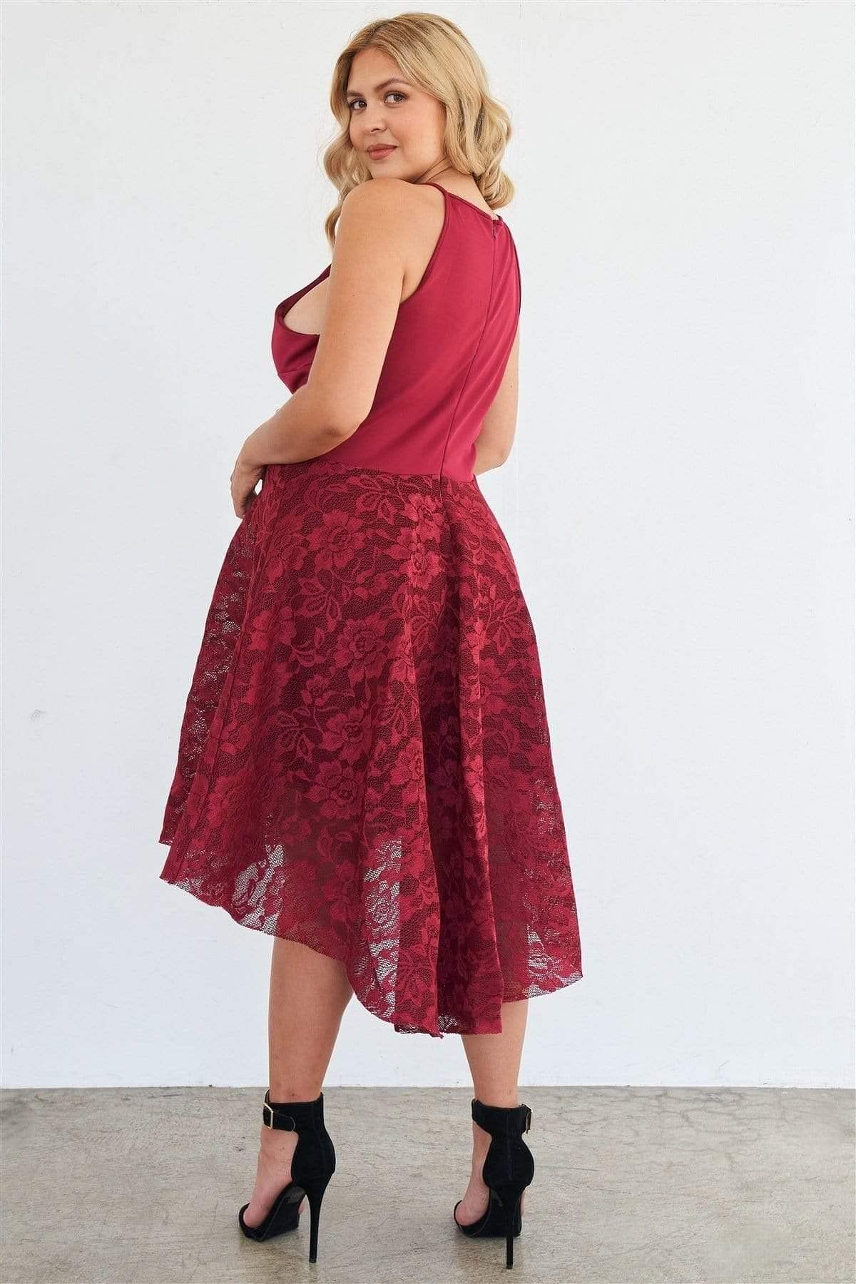 Red Plus Size Lace Floral Dress