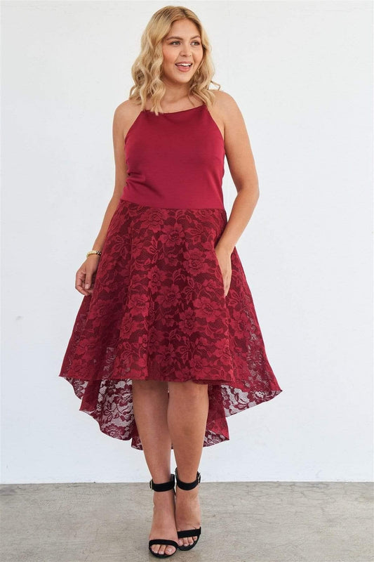 Red Plus Size Lace Floral Dress - Shopping Therapy, LLC dress