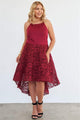 Red Plus Size Lace Floral Dress
