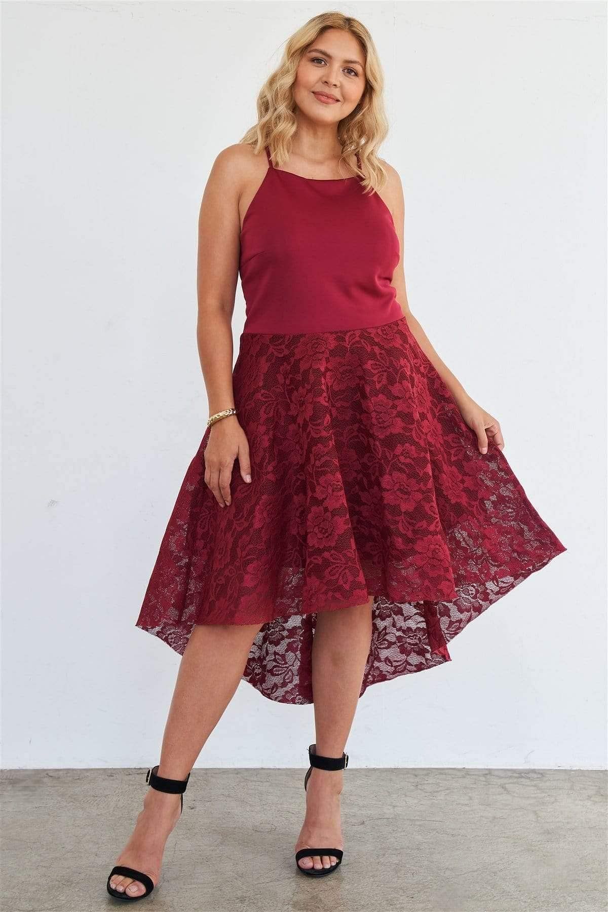 Red Plus Size Lace Floral Dress - Shopping Therapy, LLC dress