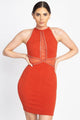 Red Sleeveless Rhinestone Trim Halter Dress