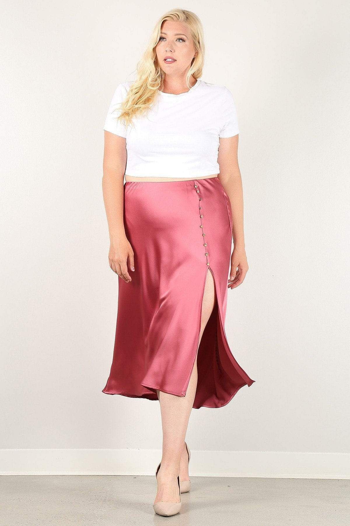 Rose Plus Size Midi Skirt With Side Slit - Shopping Therapy 2XL skirt