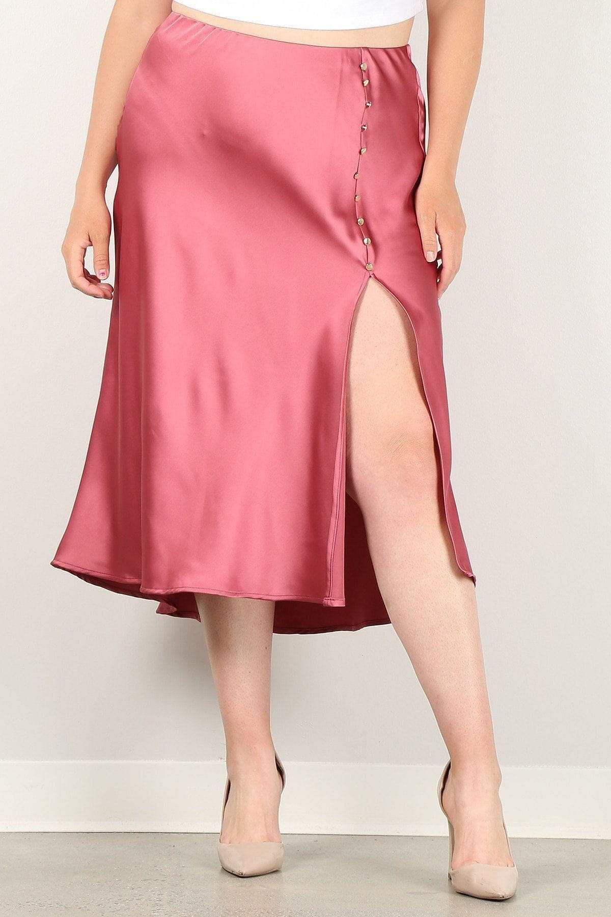 Rose Plus Size Midi Skirt With Side Slit - Shopping Therapy 1XL skirt