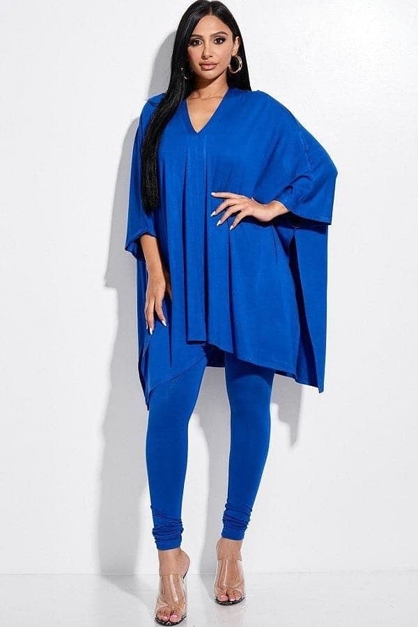 Royal Blue Cape Top And Leggings Set - Shopping Therapy, LLC Outfit Sets