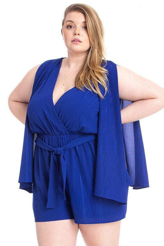Royal Plus Size Short Sleeve V-neck Romper - Shopping Therapy 1XL