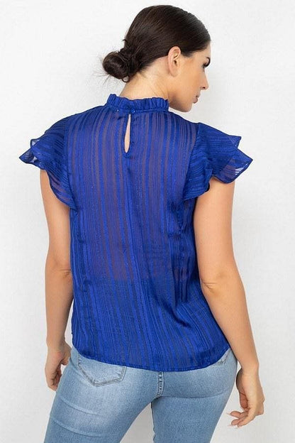 Royal Short Sleeve Sheer Lace Ruffle Top - Shopping Therapy, LLC Top