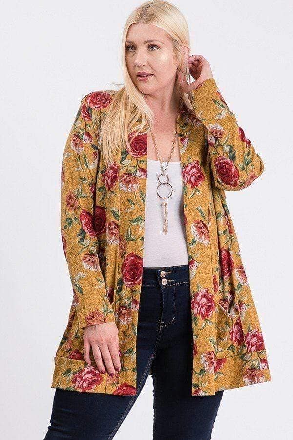 Rust Floral Plus Size Hacci Cardigan - Shopping Therapy 2XL Cardigan