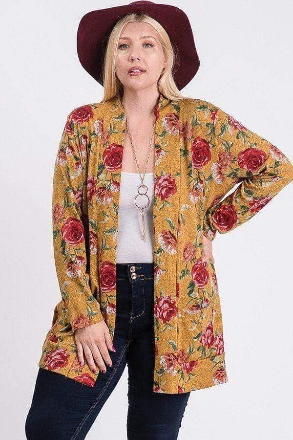 Rust Floral Plus Size Hacci Cardigan - Shopping Therapy, LLC Cardigan