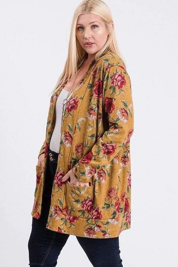Rust Floral Plus Size Hacci Cardigan - Shopping Therapy 1XL Cardigan
