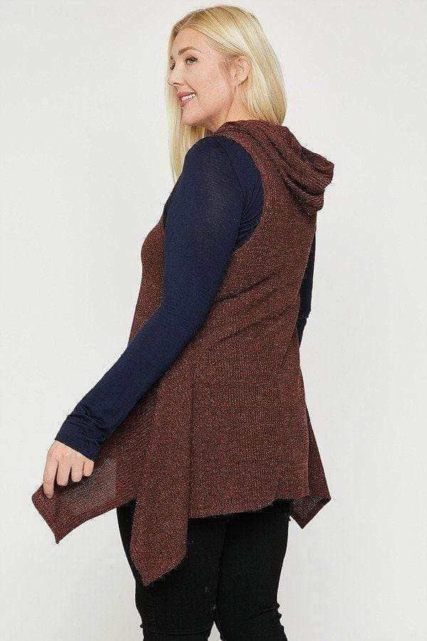 Rust Plus Size Sleeveless Vest With Hoodie - Shopping Therapy