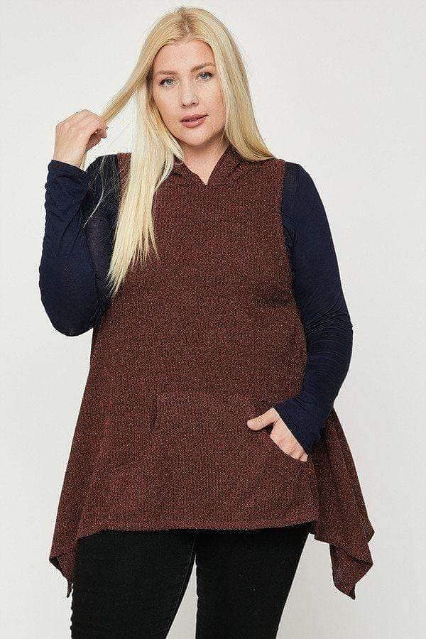 Rust Plus Size Sleeveless Vest With Hoodie - Shopping Therapy 1XL