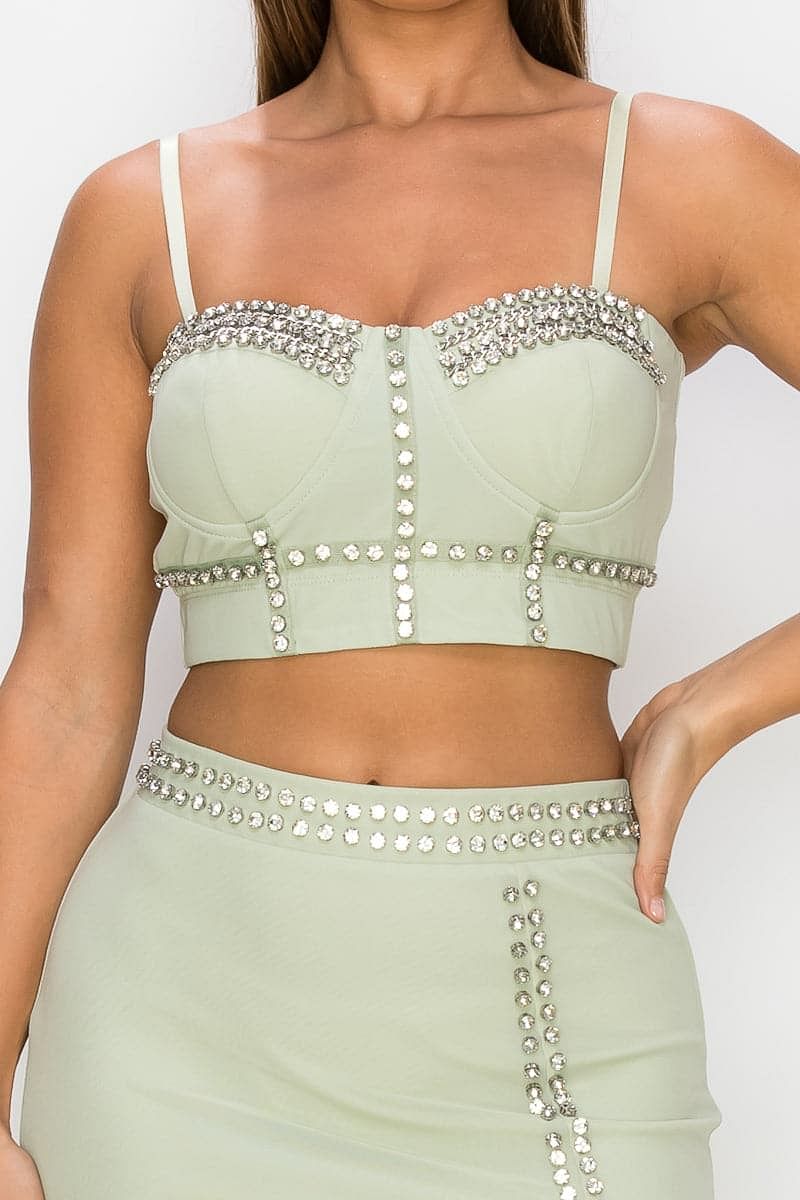 Sage Bustier And Mini Skirt Set - Shopping Therapy, LLC Outfit Sets