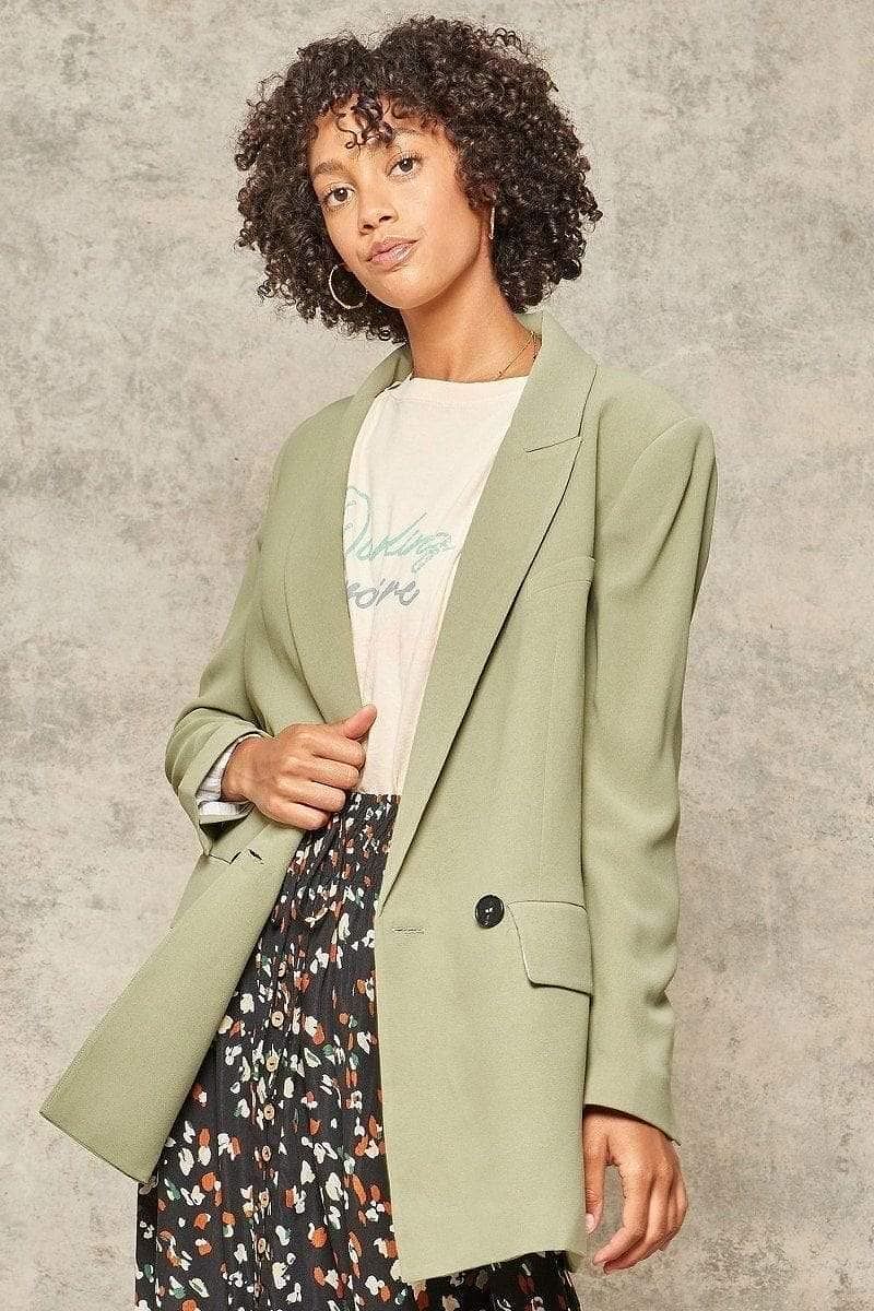 Sage Long Sleeve Blazer With Front Pockets - Shopping Therapy S Jacket