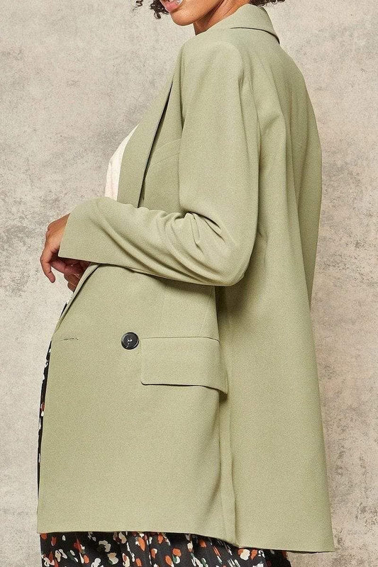 Sage Long Sleeve Blazer With Front Pockets - Shopping Therapy, LLC Jacket