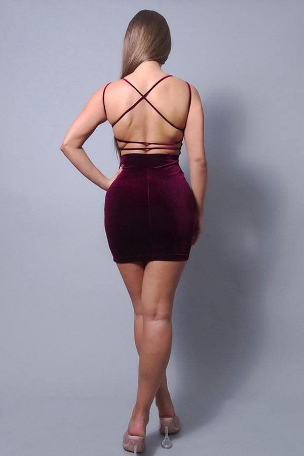 Sexy Plum Velvet Spaghetti Strap Mini Dress - Shopping Therapy Dresses