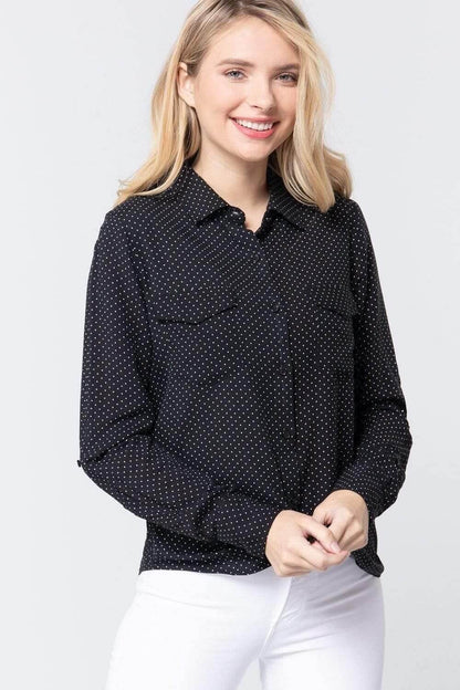 Black And White Polka Dot Long sleeve Shirt - Shopping Therapy, LLC Shirts & Tops