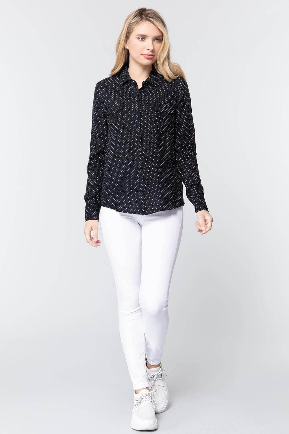Black And White Polka Dot Long sleeve Shirt - Shopping Therapy, LLC Shirts & Tops