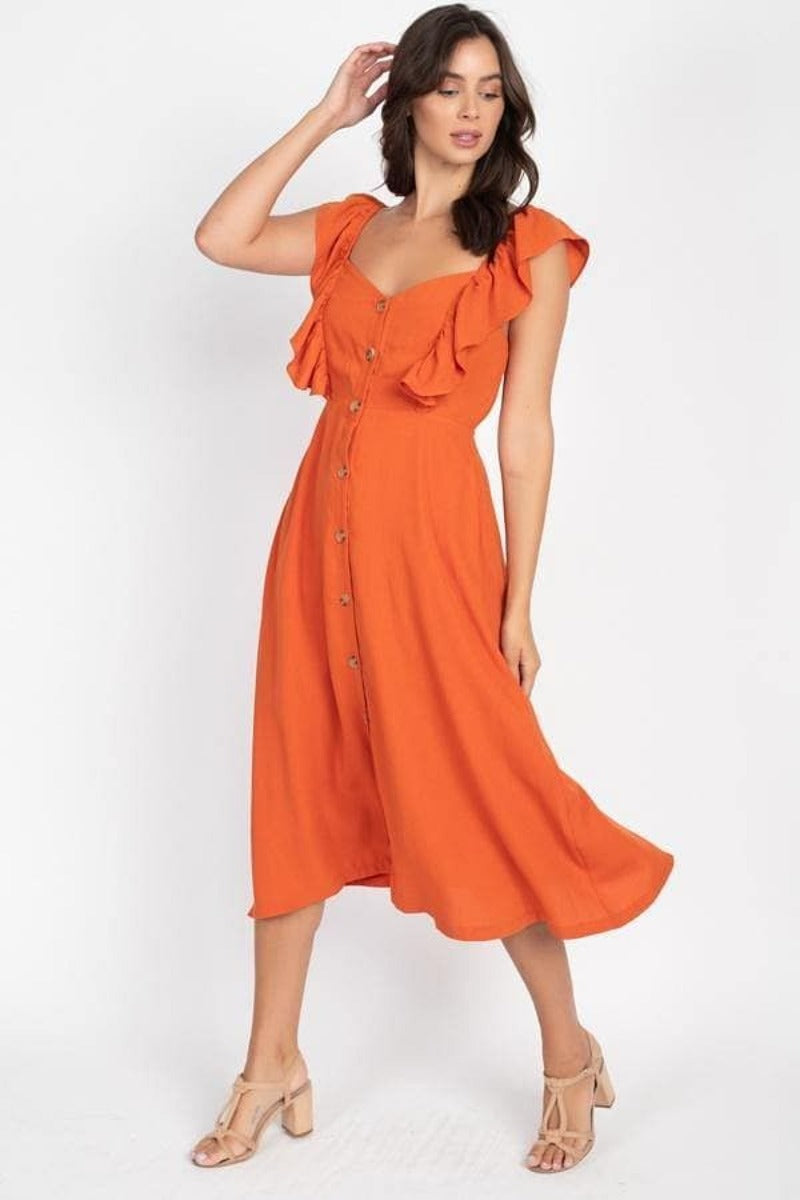Short Sleeve Ruffle Trimmed Midi Swing Dress - Shopping Therapy, LLC Dress