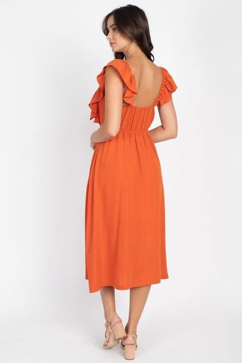 Short Sleeve Ruffle Trimmed Midi Swing Dress - Shopping Therapy, LLC Dress