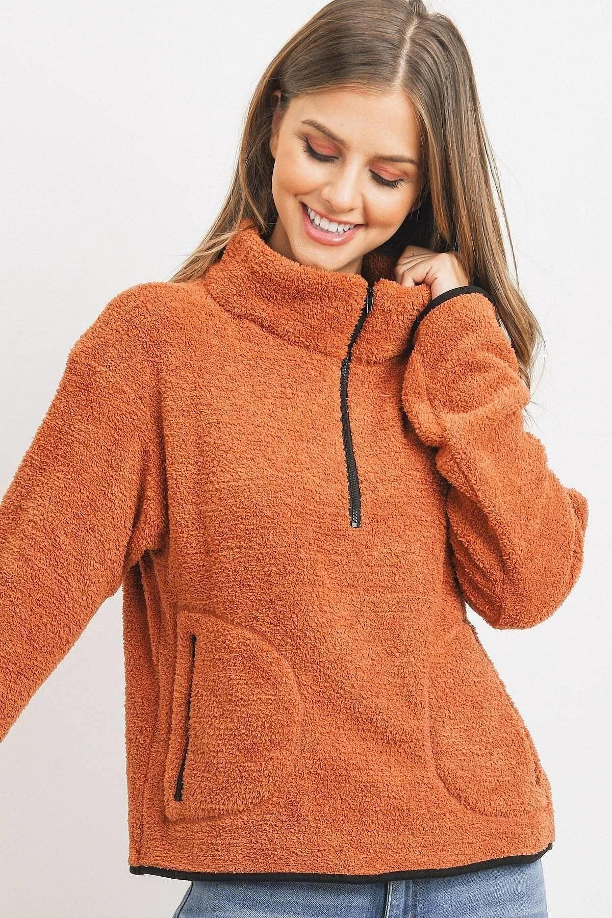 Terracota Long Sleeve High Neck Sweater - Shopping Therapy, LLC Jacket