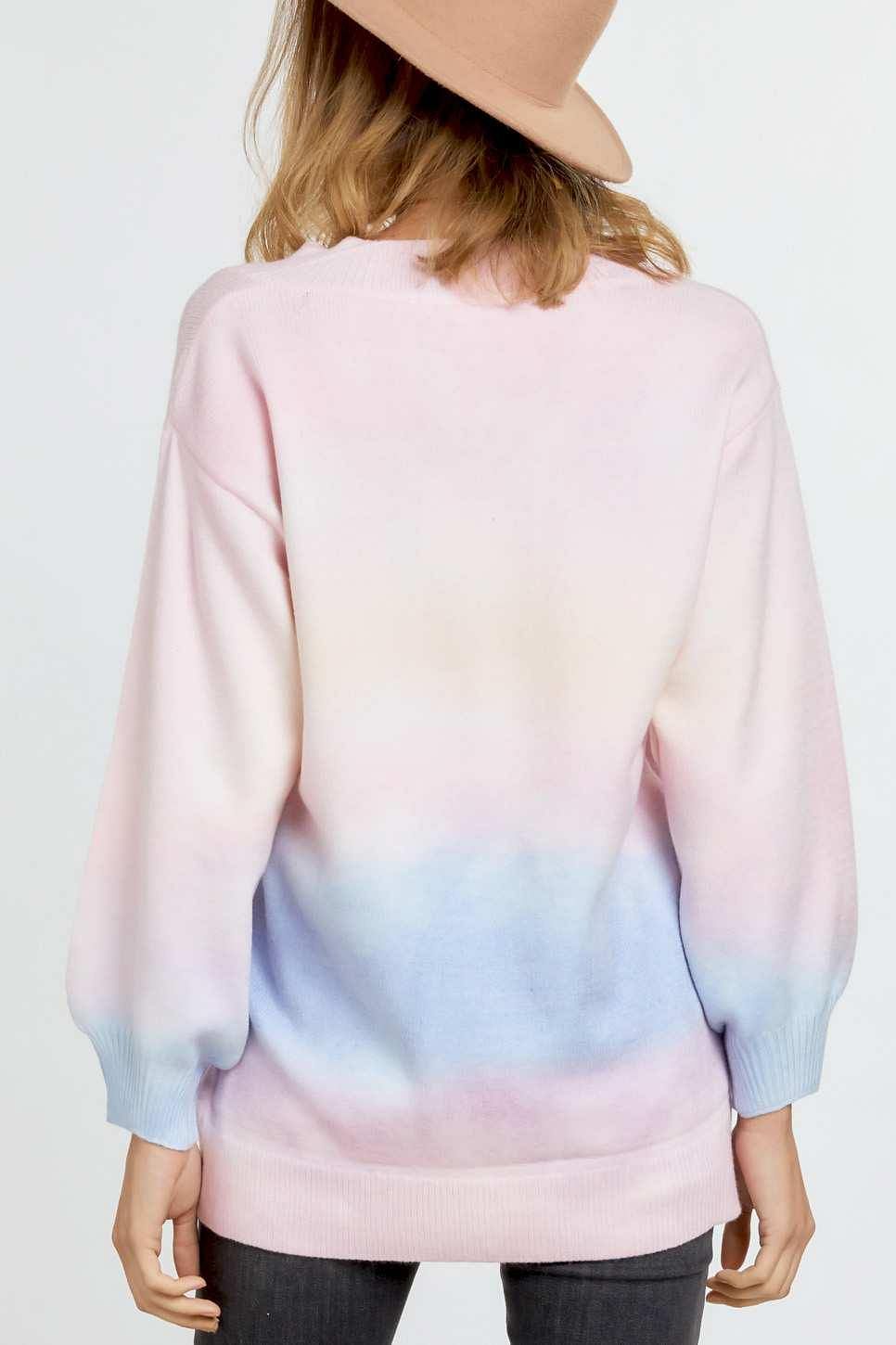 Long Sleeve Tie Dye V-Neck Sweater - Shopping Therapy, LLC 