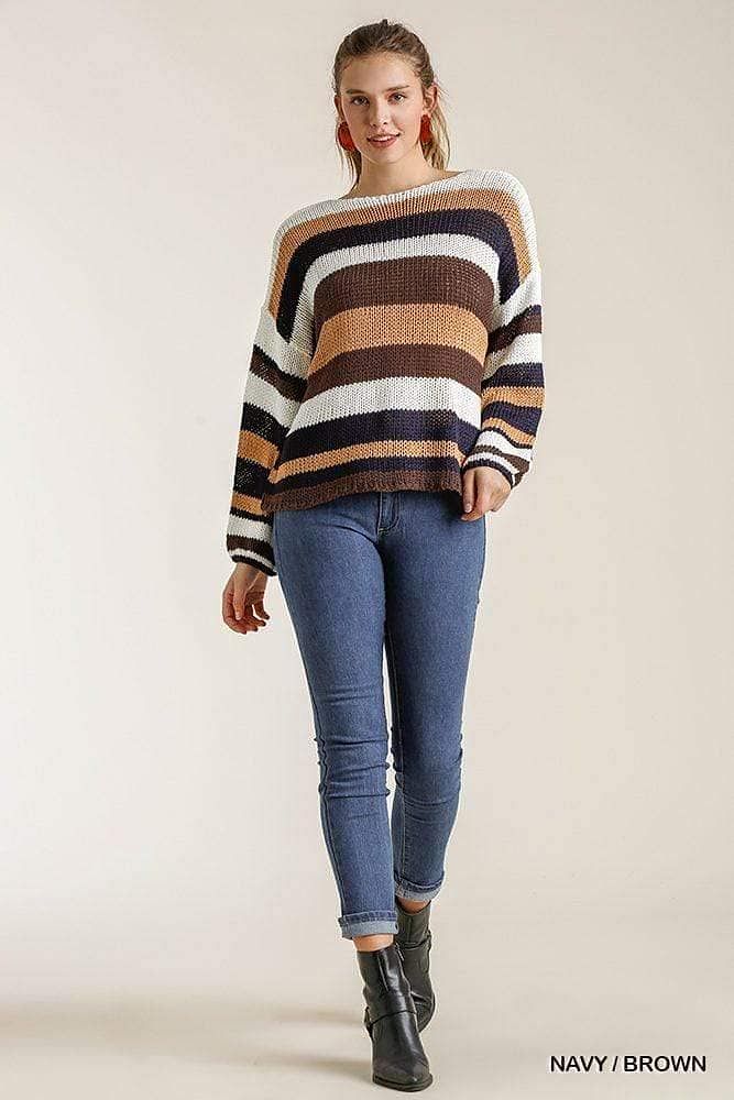 Long Sleeve Multi-Color Stripe Sweater - Shopping Therapy, LLC 