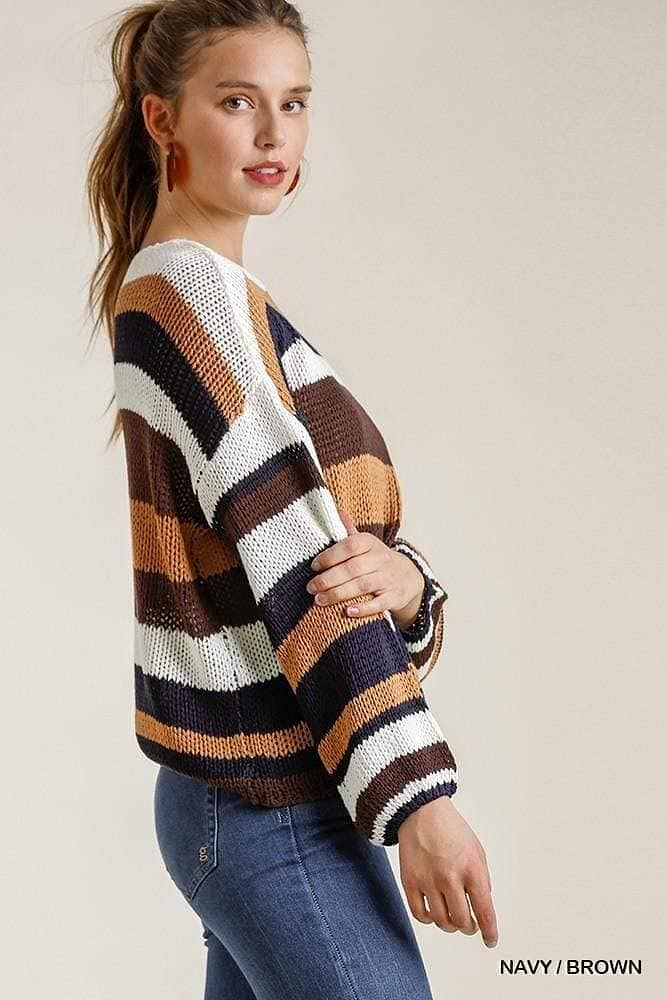 Long Sleeve Multi-Color Stripe Sweater - Shopping Therapy, LLC 
