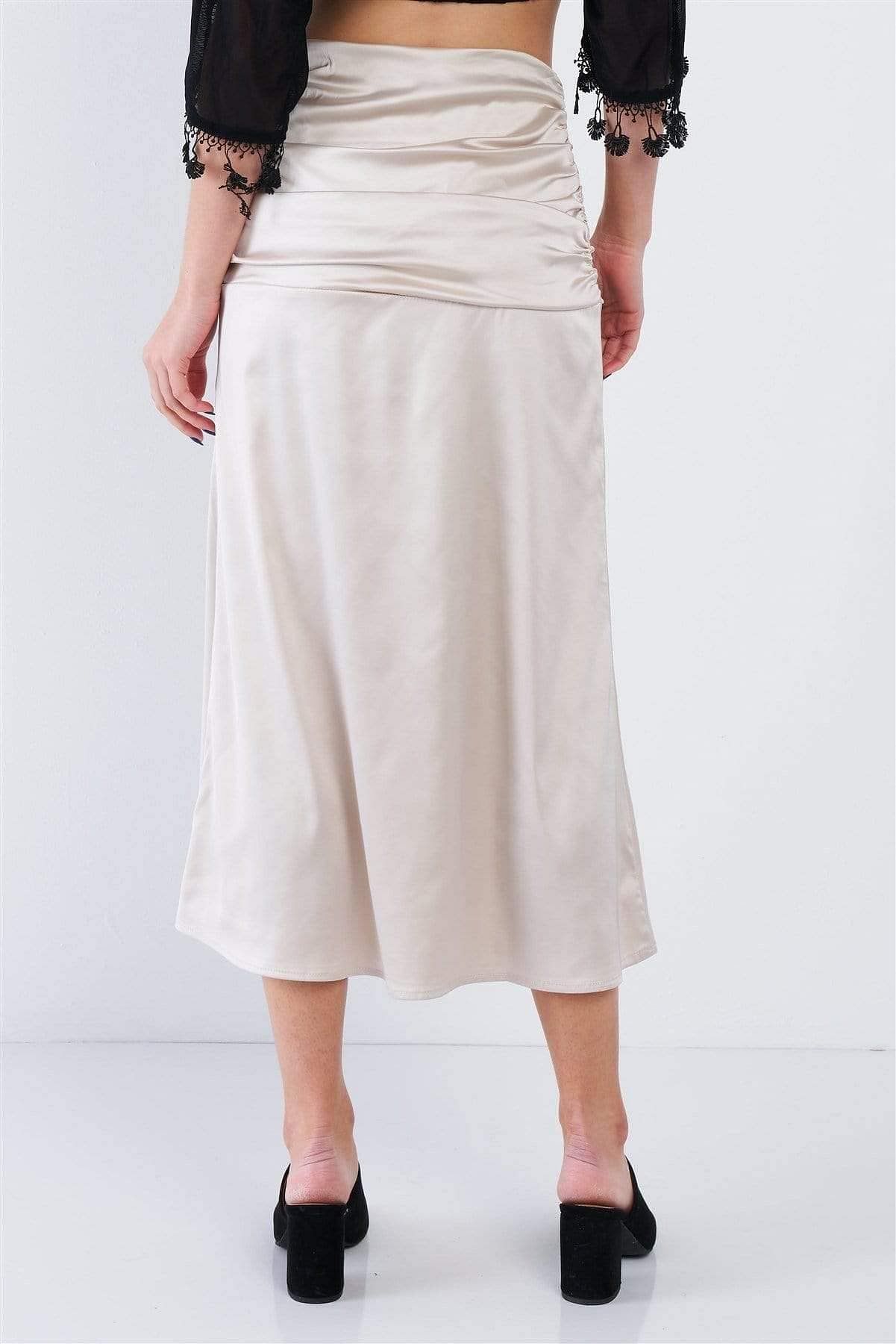 Maxi Ruched Satin Skirt-Off White - Shopping Therapy, LLC 