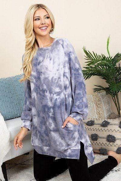 Gray Long Sleeve Tie Dye Oversize Pullover - Shopping Therapy, LLC Sweatshirt