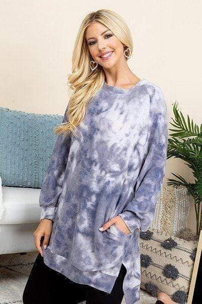 Gray Long Sleeve Tie Dye Oversize Pullover - Shopping Therapy, LLC Sweatshirt