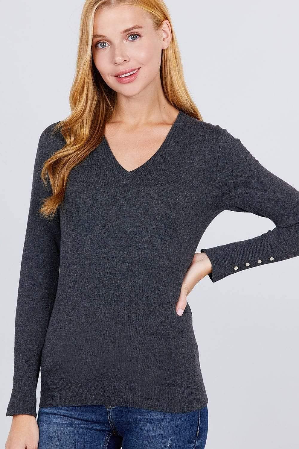 Charcoal Gray V-Neck Sweater - Shopping Therapy, LLC 