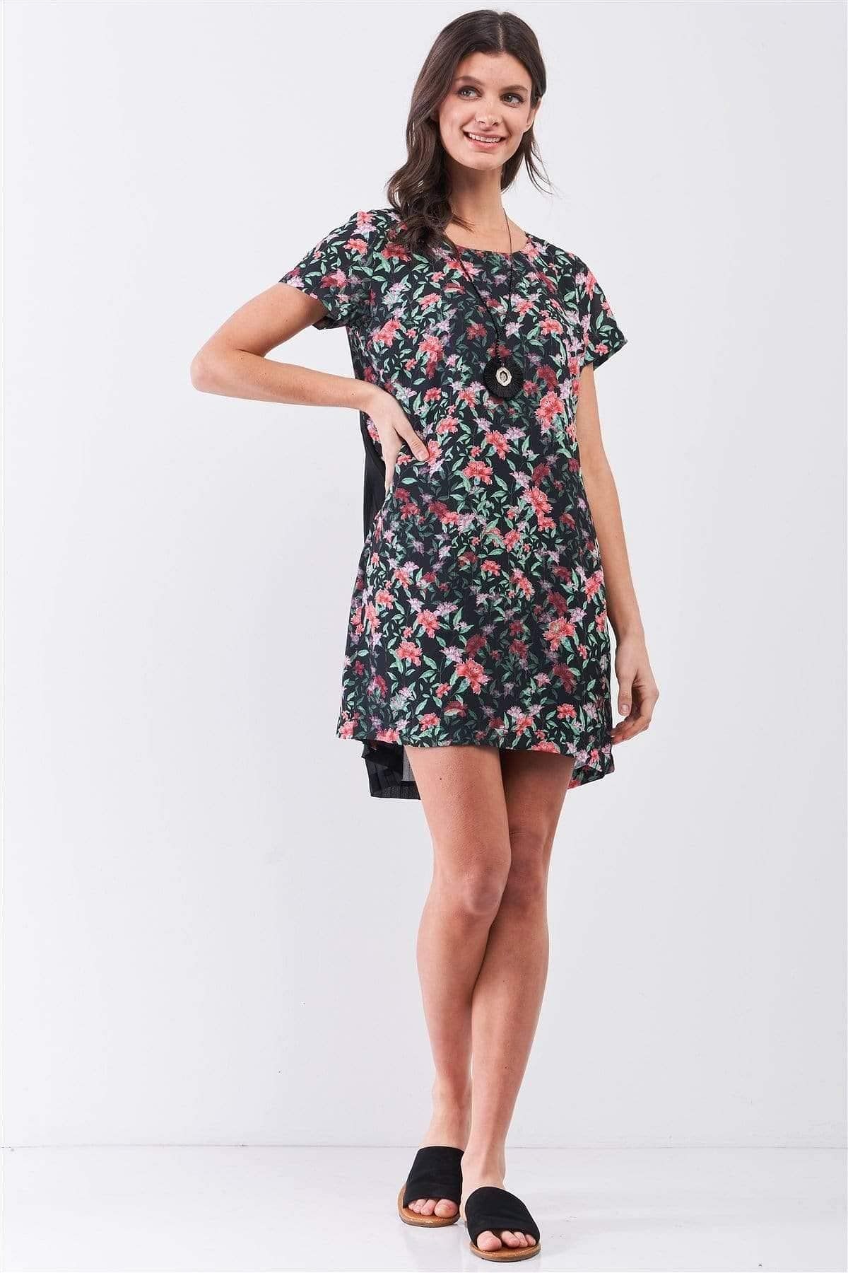 Short Sleeve Floral Print Mini Dress - Shopping Therapy, LLC 