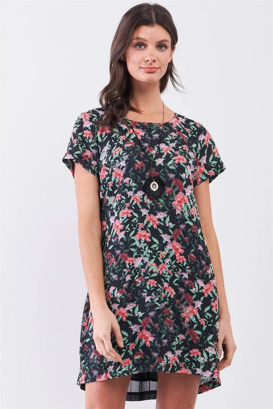 Short Sleeve Floral Print Mini Dress - Shopping Therapy, LLC 