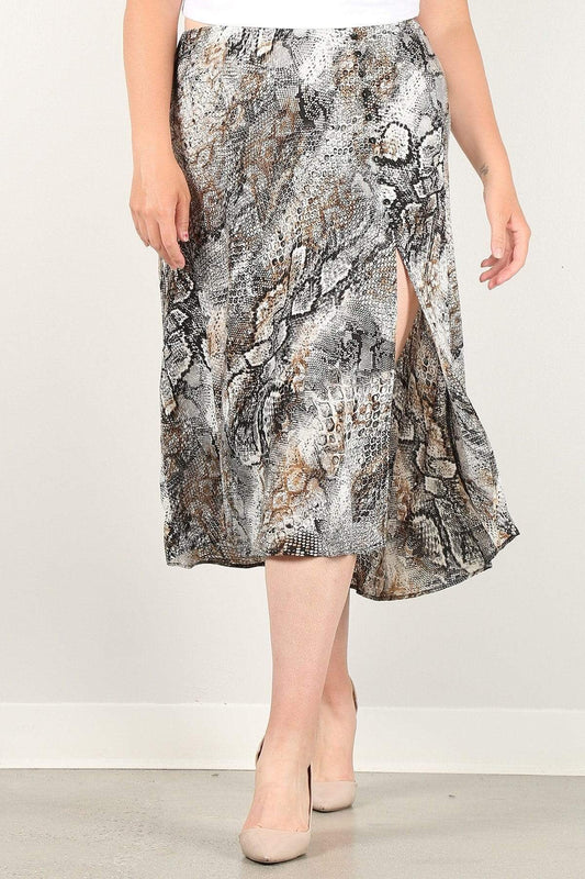 Snake Print Plus Size Midi Skirt With Side Slit - Shopping Therapy 1XL Skirt