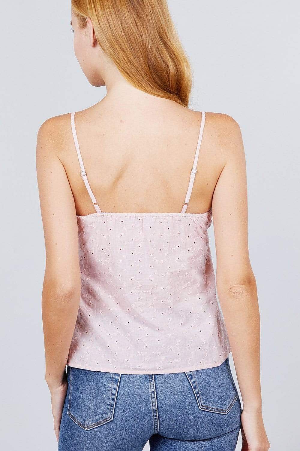 Soft Pink Spaghetti Strap Front Tie  V-Neck Cami - Shopping Therapy, LLC Tops