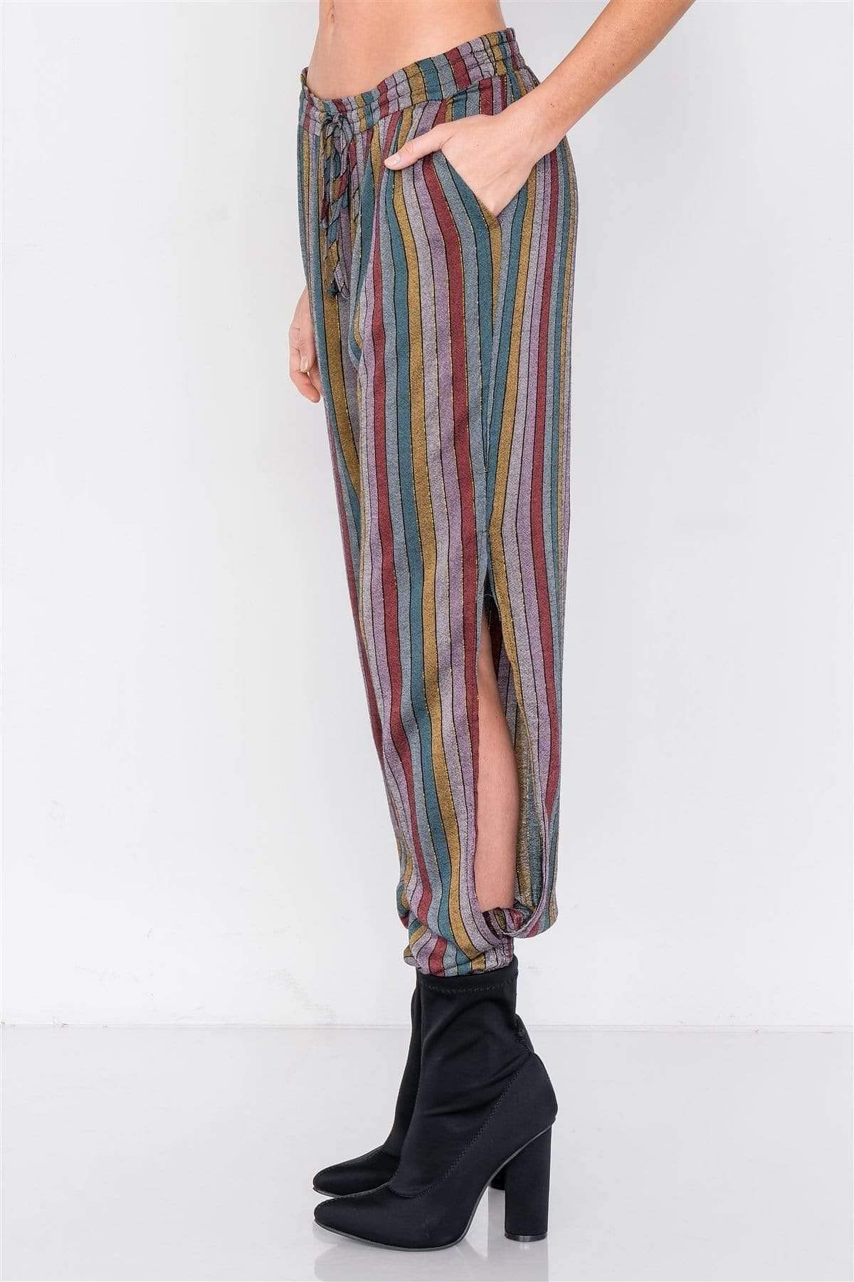 Stripe Spaghetti Strap V-Neck Cami & Harem Pant Set - Shopping Therapy, LLC Outfit Sets