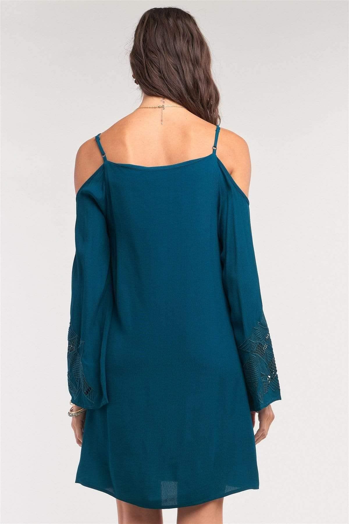 Teal Long Sleeve Off-the-shoulder Mini Dress - Shopping Therapy Dress
