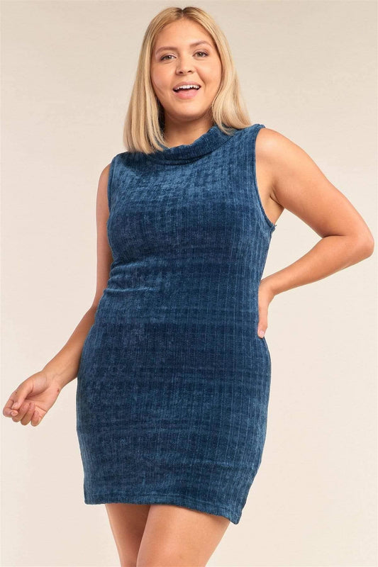 Teal Plus Size Bodycon Mini Sweater Dress - Shopping Therapy, LLC Dress