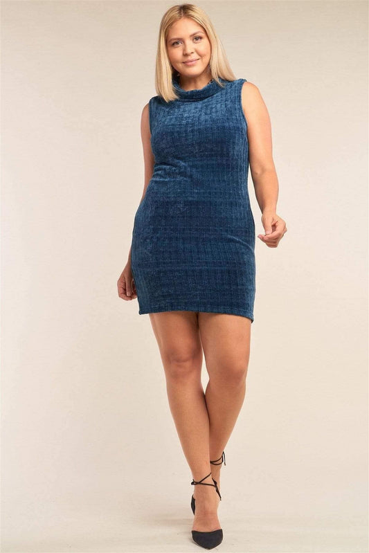 Teal Plus Size Bodycon Mini Sweater Dress - Shopping Therapy, LLC Dress