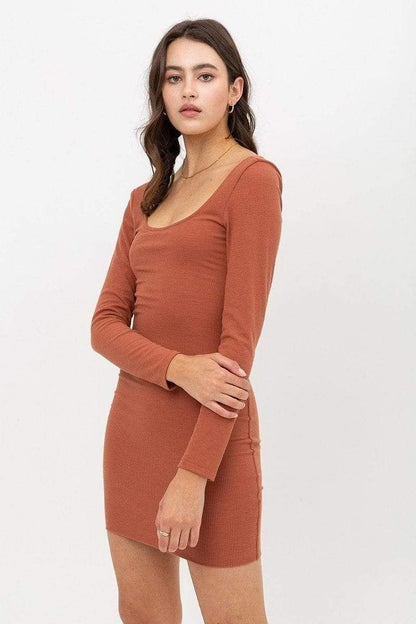 Terracotta Long Sleeve Mini Dress - Shopping Therapy, LLC 