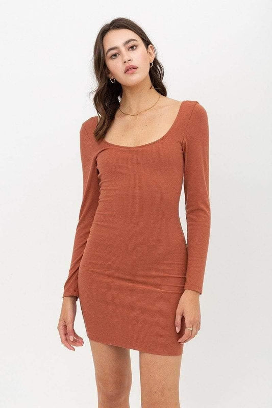 Terracotta Long Sleeve Mini Dress - Shopping Therapy, LLC 