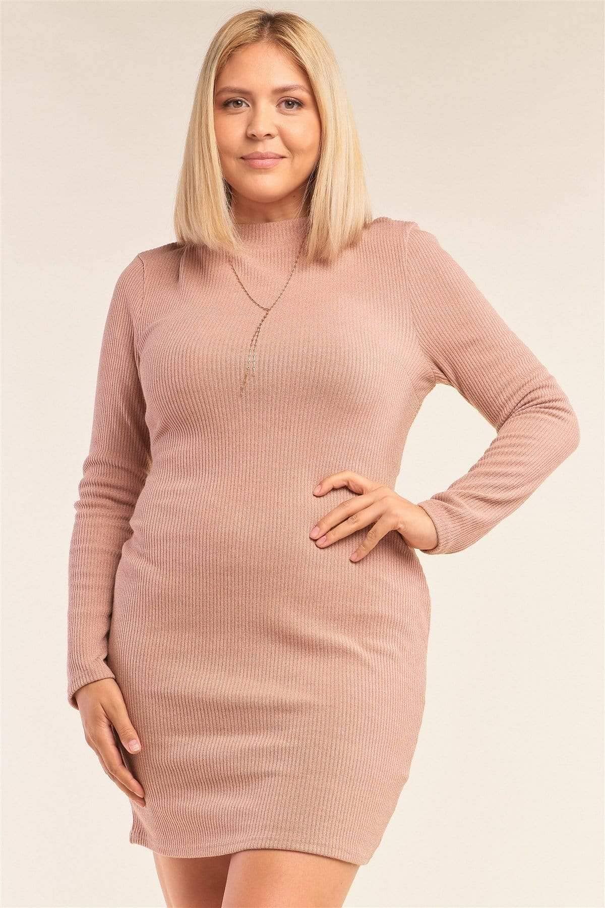 Terracotta Plus Size Long Sleeve Mini Sweater Dress - Shopping Therapy, LLC Dresses