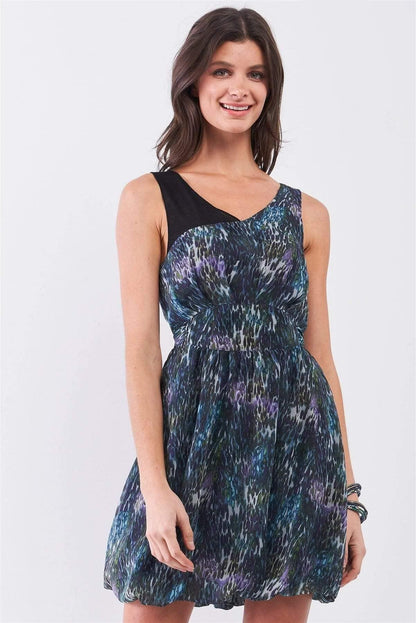 Tie Dye Sleeveless V-Neck Mini Dress - Shopping Therapy, LLC dress