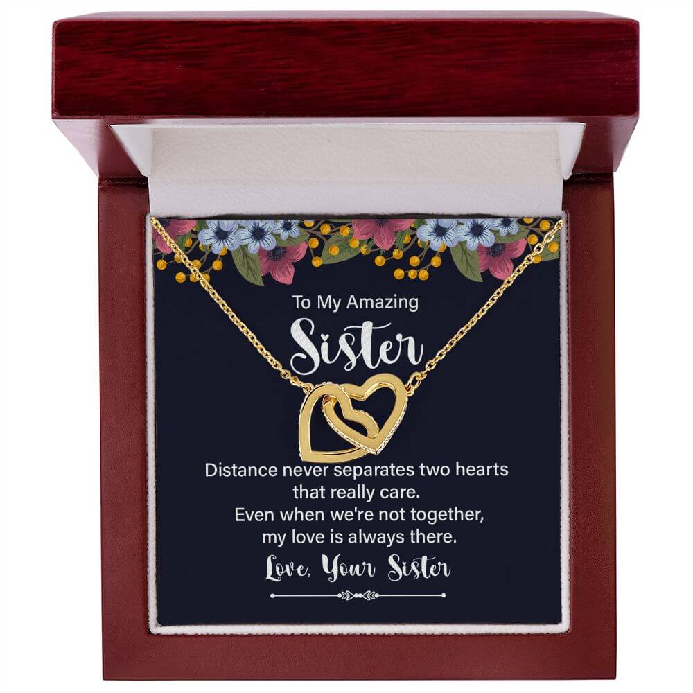Amazing Sister-Interlocking Hearts Necklace - Shopping Therapy 18K Yellow Gold Finish / Luxury Box Jewelry